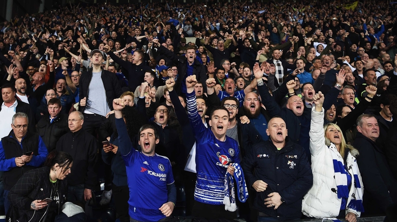 Chelsea fans in full voice during their title-clinching win at West Brom