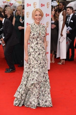 X-Files star Gillian Anderson wore a ruffled, floor length, Erdem gown.