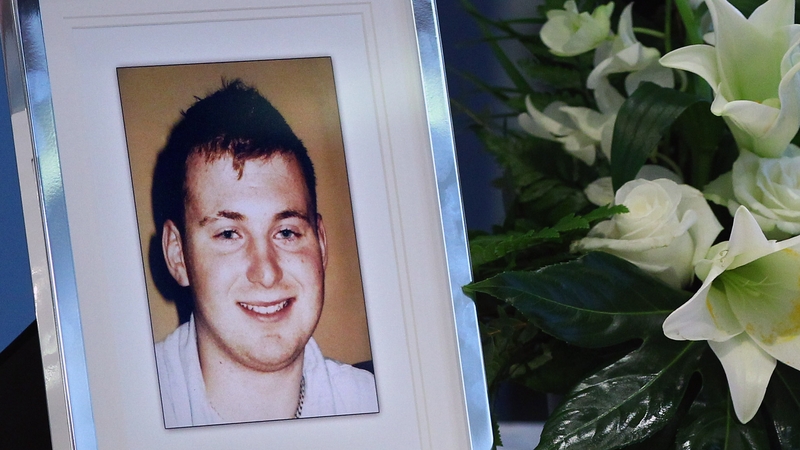 A photo of Ronan Kerr, 25, at his funeral service