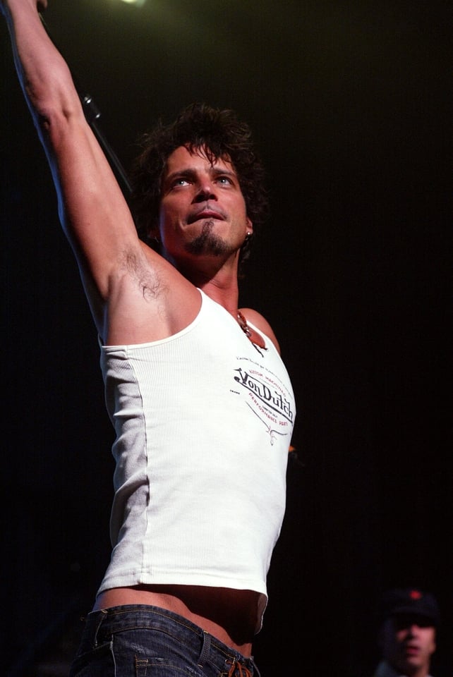 At the 2002 KROQ Almost Acoustic Christmas at the Universal Amphitheatre, Cornell was every bit the 2000's rock star in Von Dutch.