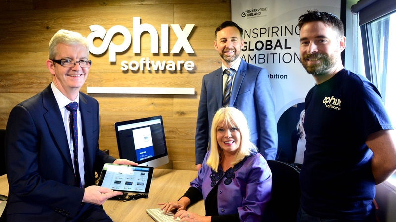 Minister Mary Mitchell O'Connor with Joe Healy, from Enterprise Ireland, Graham O'Rourke, Aphix CEO and Mark Reilly CTO at Aphix