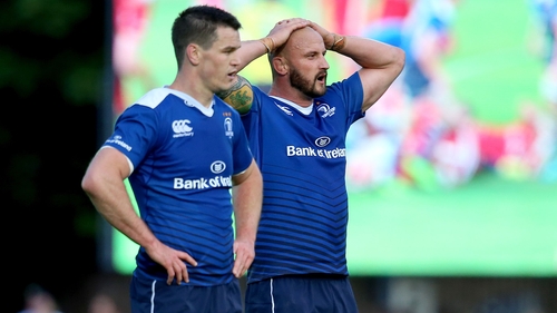Johnny Sexton and Hayden Triggs show their frustration during the game