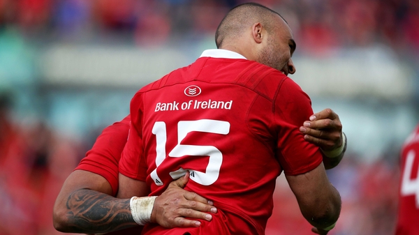 Simon Zebo congratulates Frances Saili after his try