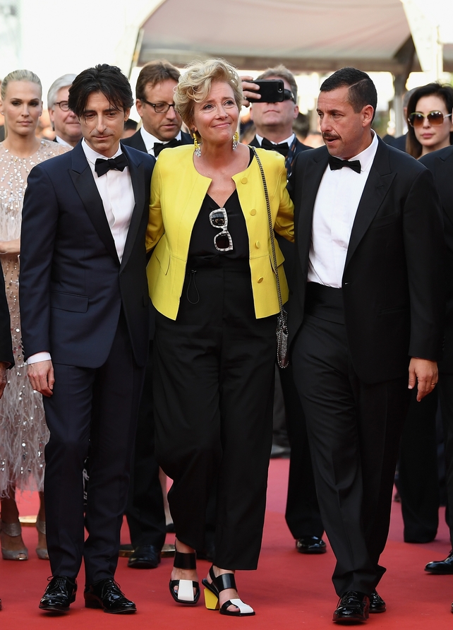 Day Five - Sunday May 21:
The classy Emma Thompson, accompanied by Adam Sandler and director Noah Baumbach. She's really funky in this black and yellow combo and matching shoes!