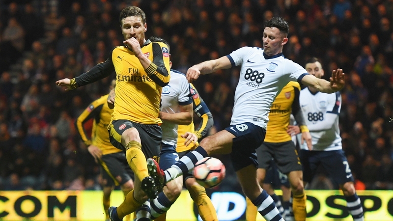 Alan Browne in action for Preston North End against Arsenal in this year's FA Cup clash at Deepdale