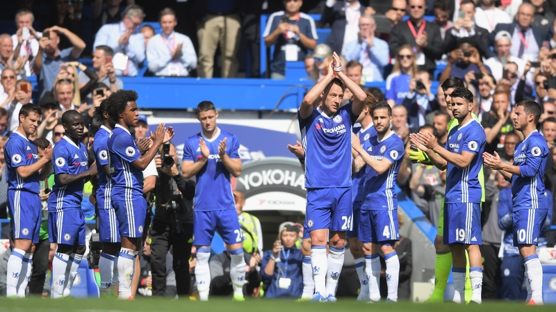 John Terry is given a guard of honour by his team mates as he leaves the pitch against Sunderland