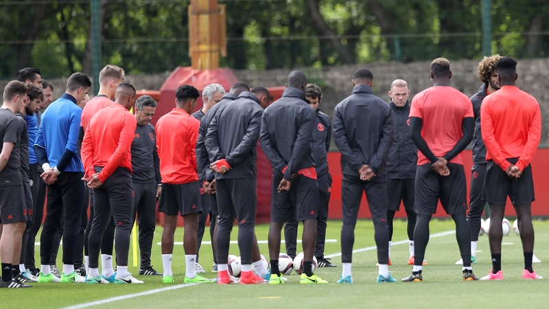 Manchester United squad held a moment's silence prior to training today