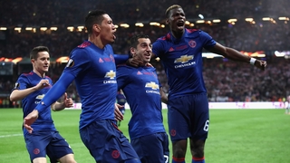 The United players celebrating Henrik Mkhitaryan's second-half goal