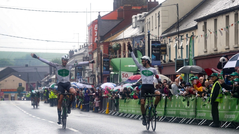 Dutch rider Meijers celebrates his stage win in Ardee
