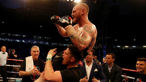 Groves celebrating his world title victory in 2017