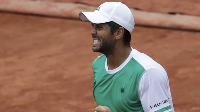 Fernando Verdasco celebrates hist first-round win at the French Open
