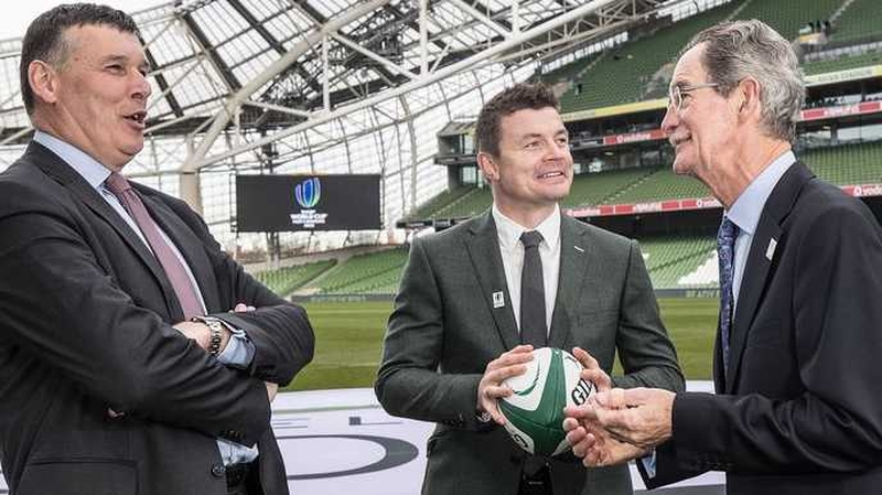 (L-R) Philip Browne, CEO of the IRFU, Brian O'Driscoll, Bid Ambassador and Dick Spring, Chairman of Ireland's RWC 2023 Bid Oversight Board