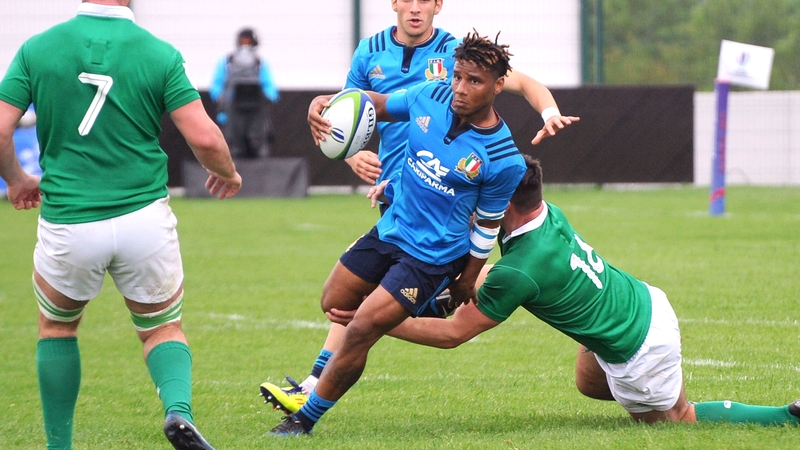 Ireland's Peter Cooper makes a tackle
