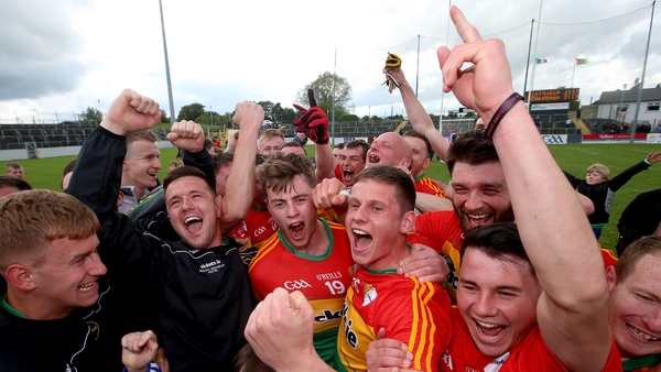 Carlow players celebrate their win over Wexford