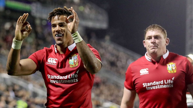 Anthony Watson celebrates his try