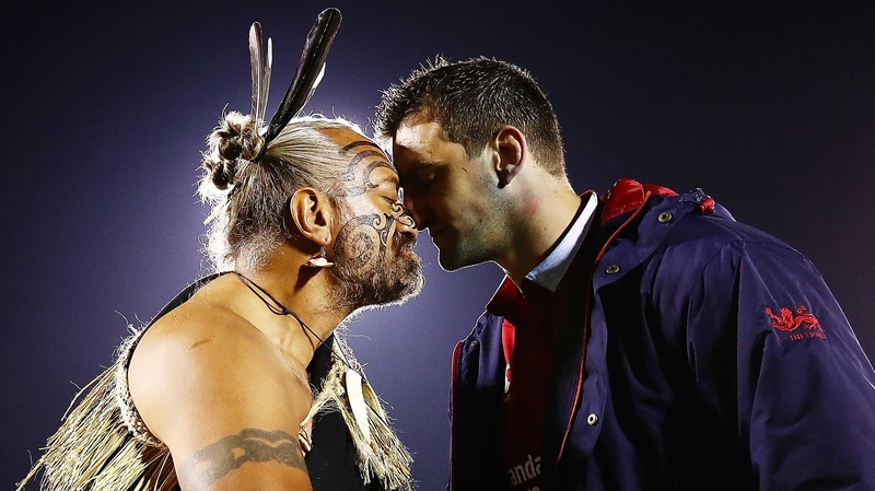Sam Warburton receives a hongi from a Maori Chief.