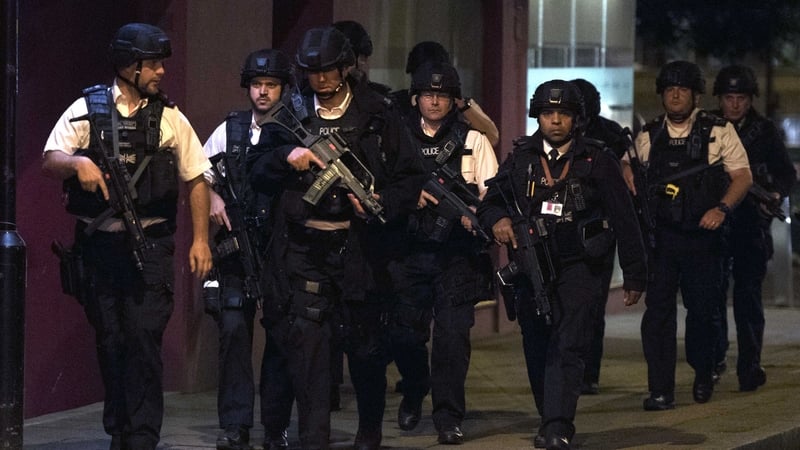 Armed police arrive at the scene of the incidents in the Borough Market area