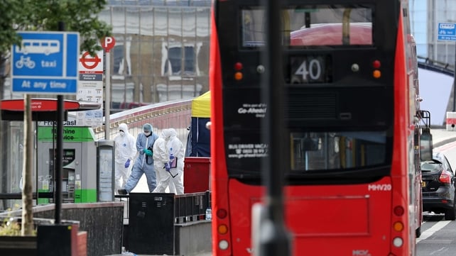 Forensic officers carry out detailed searches of the scene at London Bridge