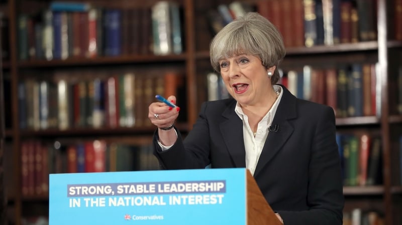 British PM Theresa May giving an election speech in London