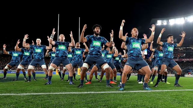 The Blues perform a pre-match haha, He Toa Takitini