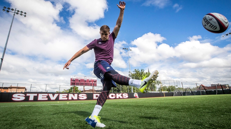 Garry Ringrose practices his kicking in Hoboken, New Jersey