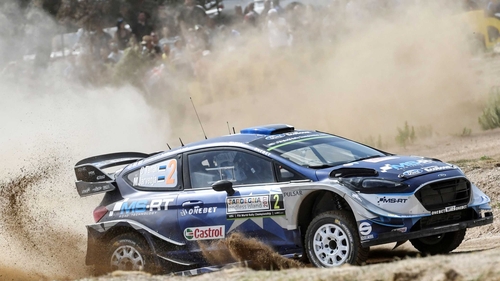 Estonian driver Ott Tanak and his co-driver Martin Jarveoia in their Ford Fiesta RS WRC