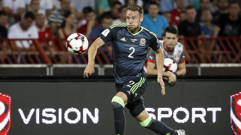 Chris Gunter in action during Wales' draw against Serbia