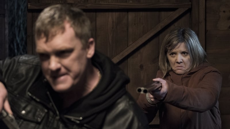 Brídín Nic Dhonncha in action as Ros na Rún's Gráinne - "One day she's a beautician and the next she's holding a shotgun. It happens in soap, doesn't it?"