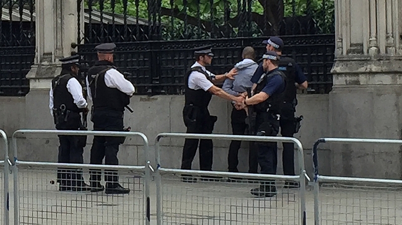 Police detain a man near Palace of Westminster