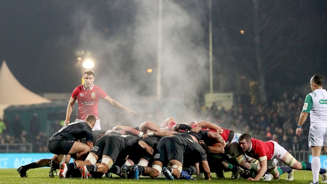 Steam rises from a scrum