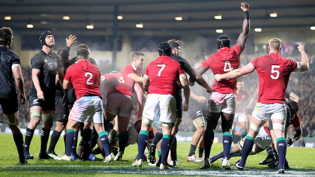 The Lions score a penalty try in the 51st minute