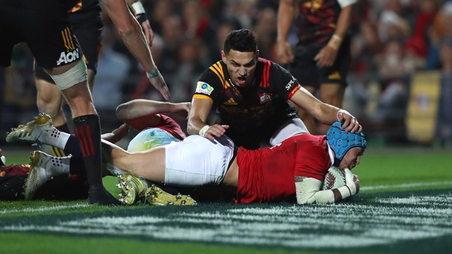 Jack Nowell touches down for the Lions - the only try of the opening half