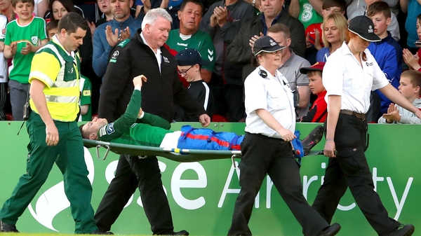 John Dunleavy is stretchered off during Cork's win against Limerick