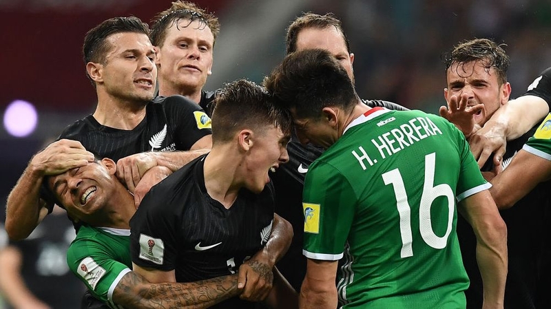 Players from both sides clashed in injury-time