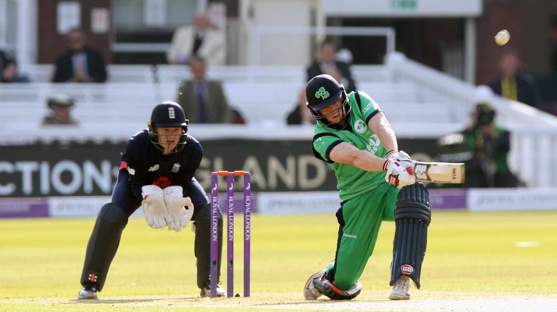 Kevin O'Brien in action for Ireland against England at Lord's