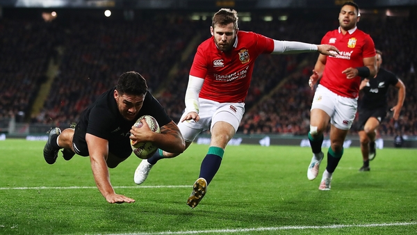 Codie Taylor touches down for the All Blacks