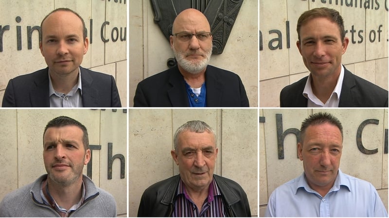 Six men have pleaded not guilty to falsely imprisoning Joan Burton and Karen O'Connell