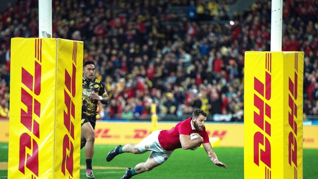 Tommy Seymour touches down for the first try of the game in Wellington