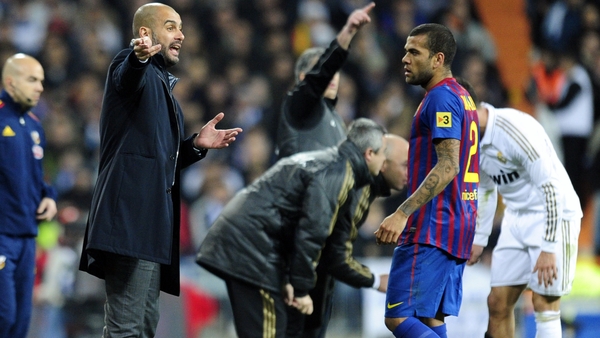 Pep Guardiola and Dani Alves during their time working together at Barcelona