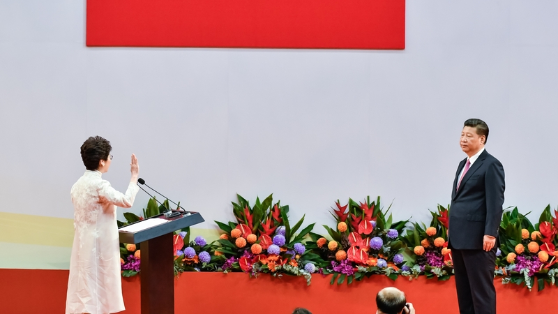 Xi Jingping swears in Hong Kong's first female leader, Carrie Lam
