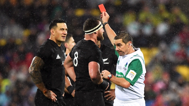 All Blacks' Sonny Bill Williams is shown a red card