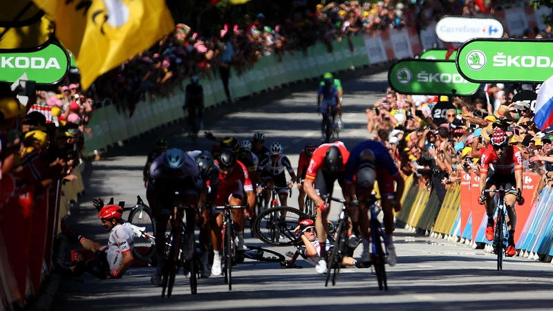 A number of riders hit the deck in the race to the finish line in Vittel