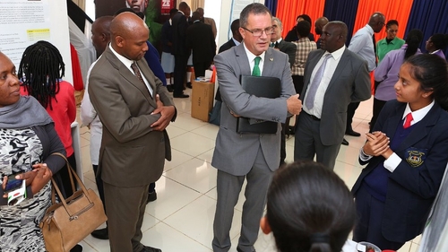 Irish Ambassador to Kenya Vincent O'Neill talks to students at the launch of Young Scientist Kenya (pic: Irish Embassy Twitter)