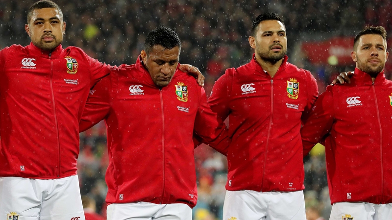 (L-r): Lions' Taulupe Faletau, Mako Vunipola, Ben Te'o and Rhys Webb