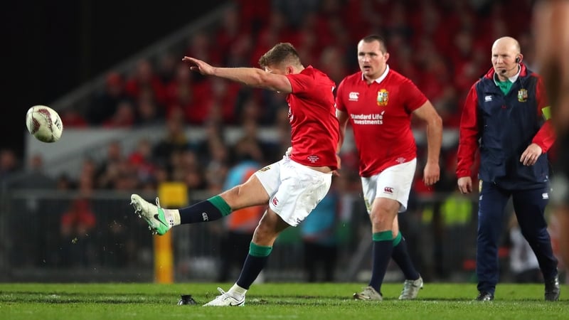 Owen Farrell kicks the penalty that levelled the game