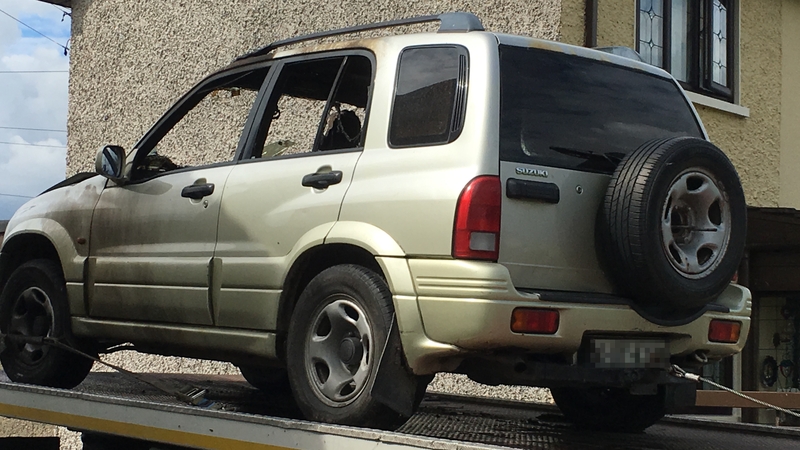 Gardaí are examining a burnt-out vehicle to establish if it was connected to the incident