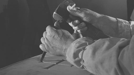 Sculptor Seamus Murphy's hands at work