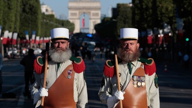 Pioneers of the French Foreign Legion prepare to take part in the parade