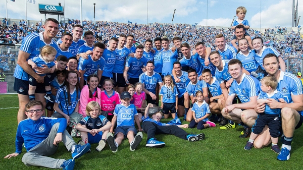 The Dublin players celebrate their Leinster title