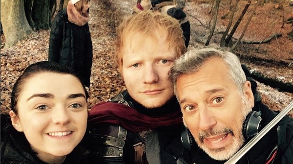 Game of Thrones star Maisie Williams, Ed Sheeran and director Jeremy Podeswa on set Pic: Ed Sheeran Instagram